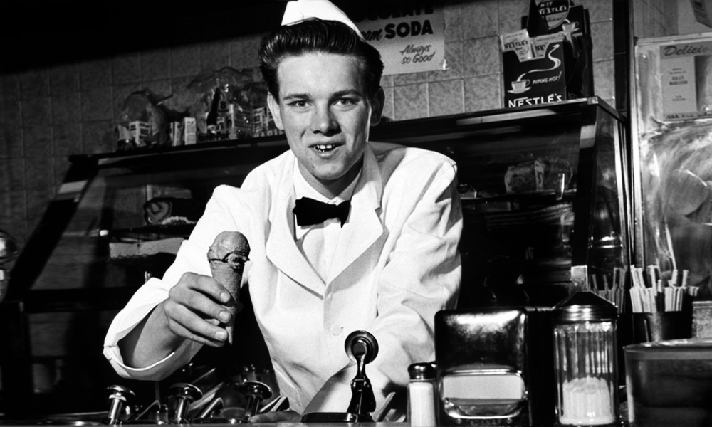 The Best Advice So Far: the good old days - old-fashioned soda jerk offering chocolate ice cream cone