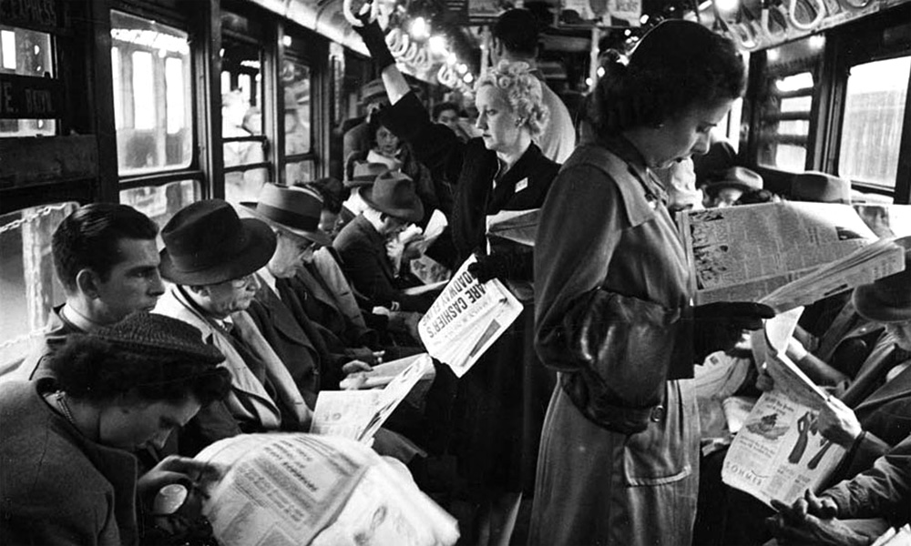 The Best Advice So Far: walls — 1950s subway riders crowded and ignoring one another