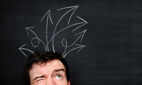the downside of choice - man thinking with arrows over head - The Best Advice So Far