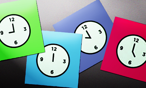 brightly colored paper clocks